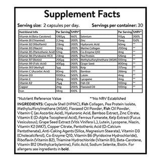 Hydrolysed Marine Collagen Peptides Capsules with Hyaluronic Acid, Vitamins C, A, E, & B Complex